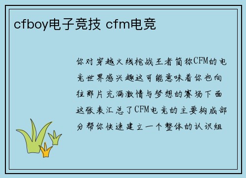 cfboy电子竞技 cfm电竞